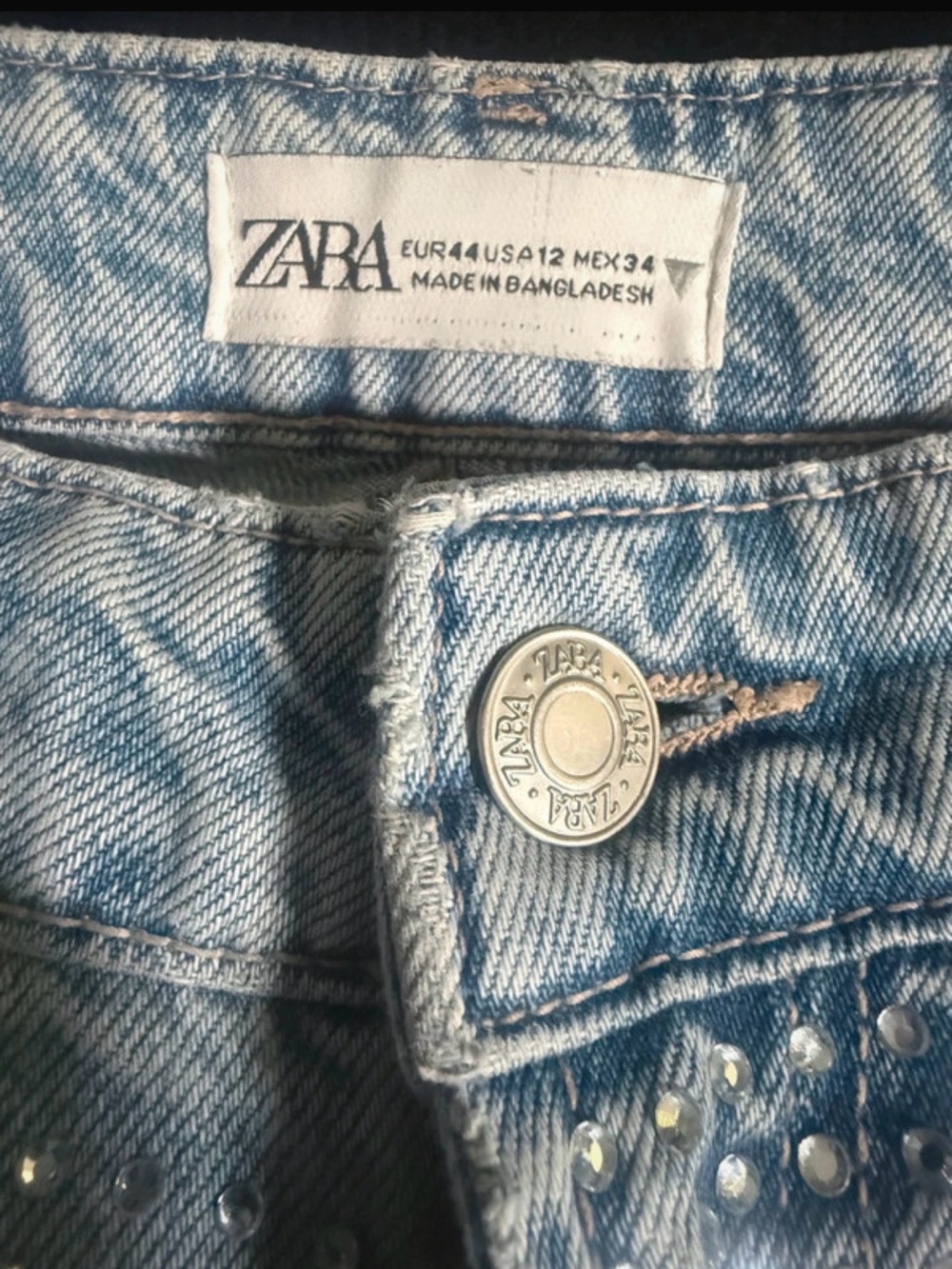 Zara Light Denim Wide-Leg Rhinestone Jeans - Picture 5 of 5